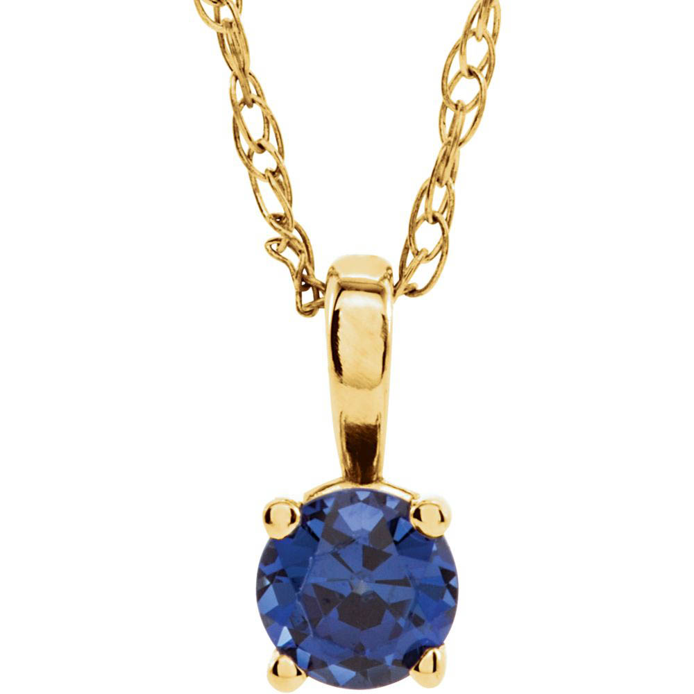 Youth 3mm Round Created Sapphire Necklace in 14k Yellow Gold