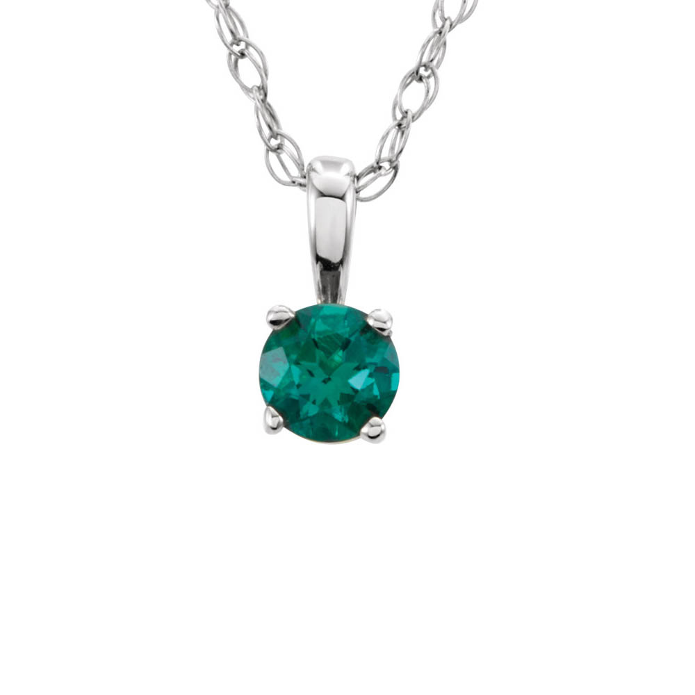 Youth 3mm Round Created Emerald Necklace in 14k White Gold