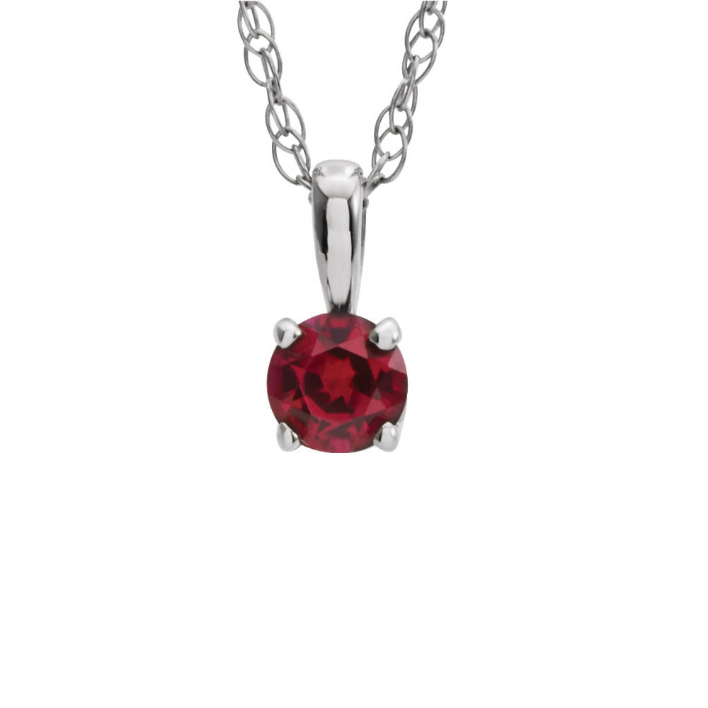 Youth 3mm Round Created Ruby Necklace in 14k White Gold, 14 Inch