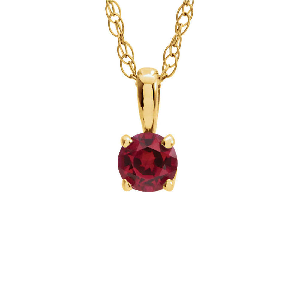Youth 3mm Round Created Ruby Necklace in 14k Yellow Gold