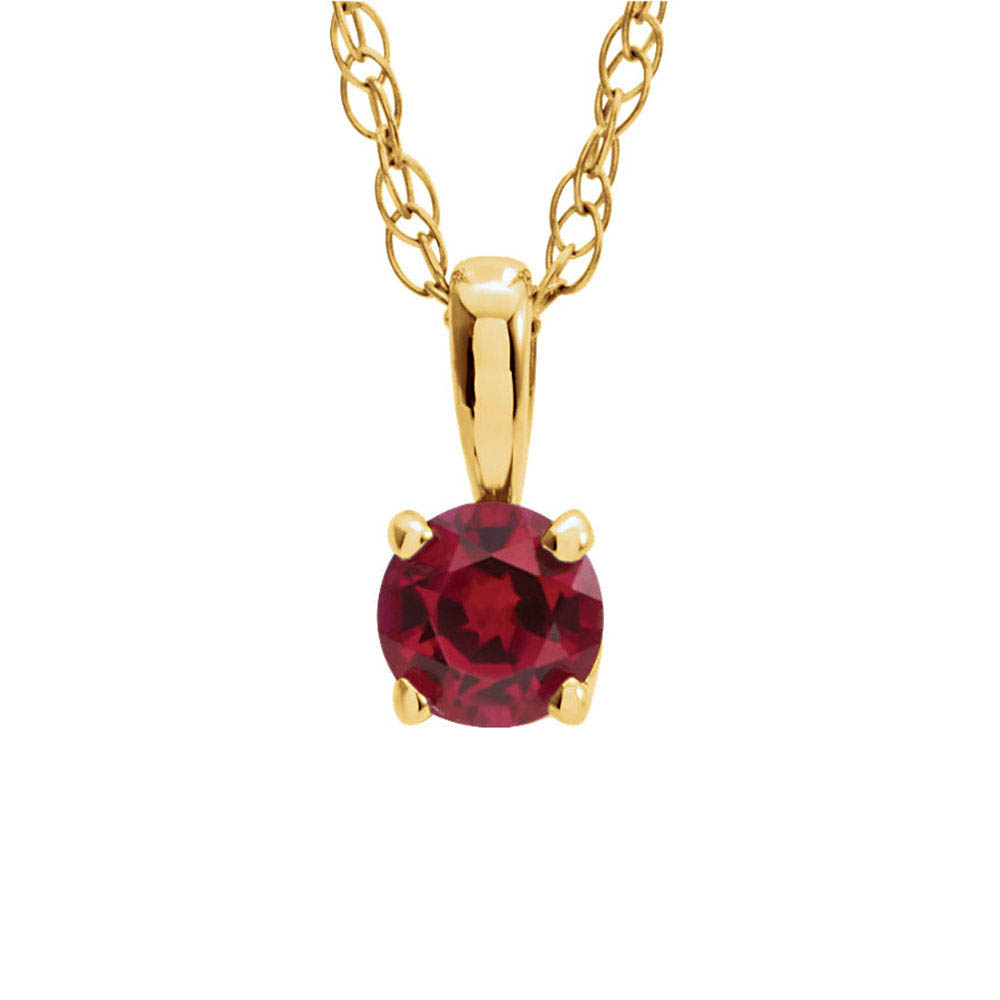Youth 3mm Round Genuine Ruby Necklace in 14k Yellow Gold