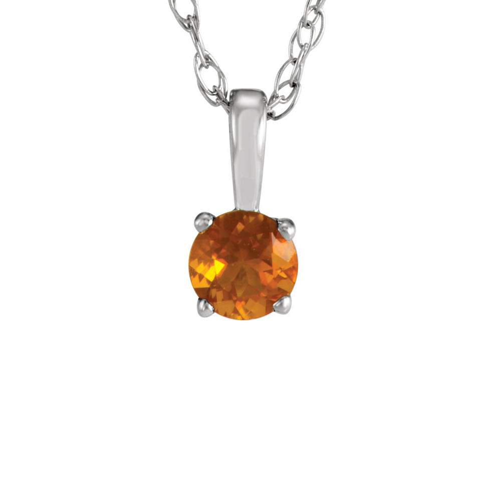 Youth 3mm Round Citrine Necklace in 14k White Gold