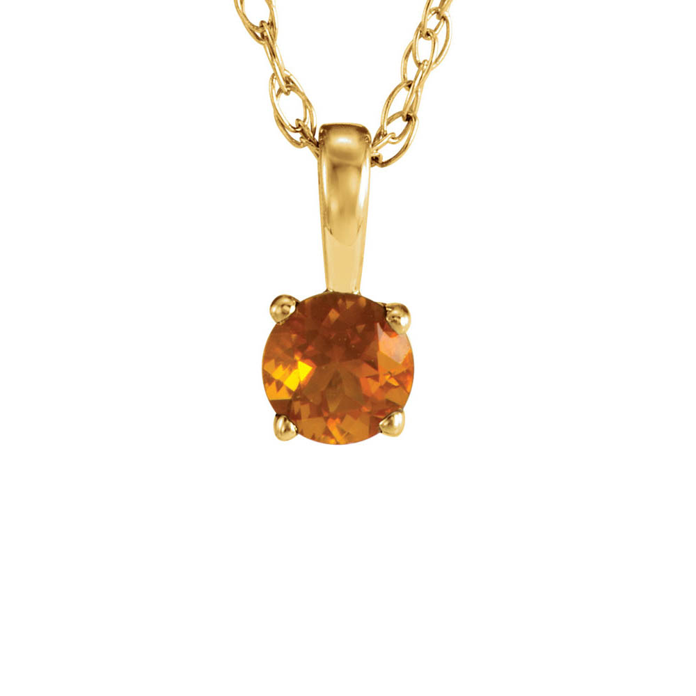 Youth 3mm Round Citrine Necklace in 14k Yellow Gold