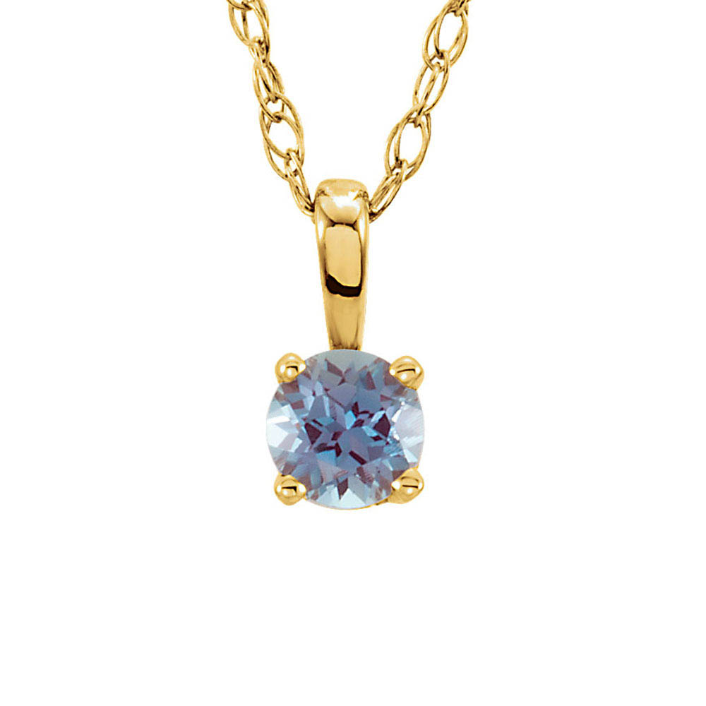 Youth 3mm Round Created Alexandrite 14k Yellow Gold Necklace, 14 Inch