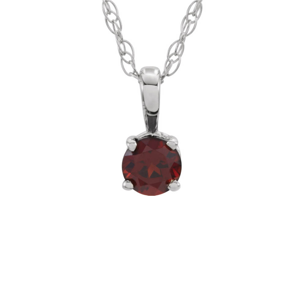 Youth 3mm Round Mozambique Garnet Necklace in 14k White Gold