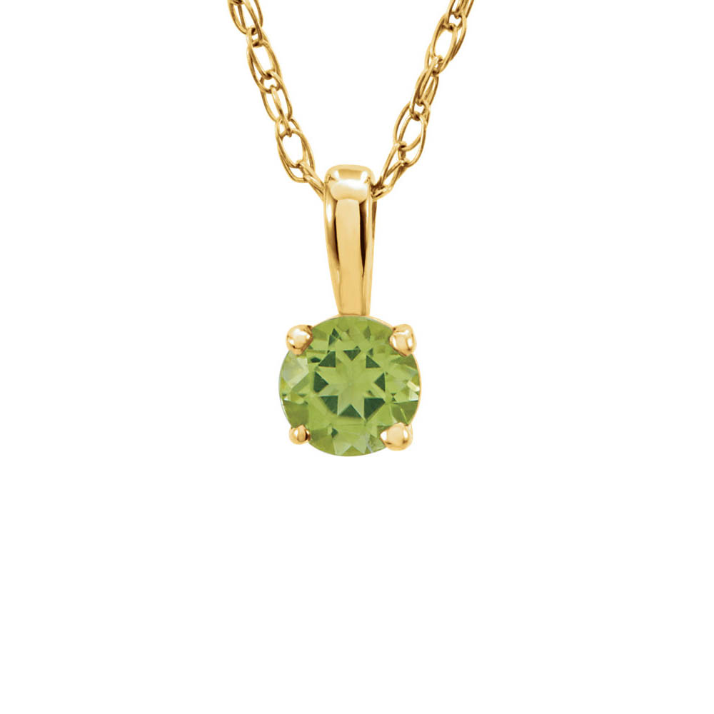 Youth 3mm Round Peridot Necklace in 14k Yellow Gold