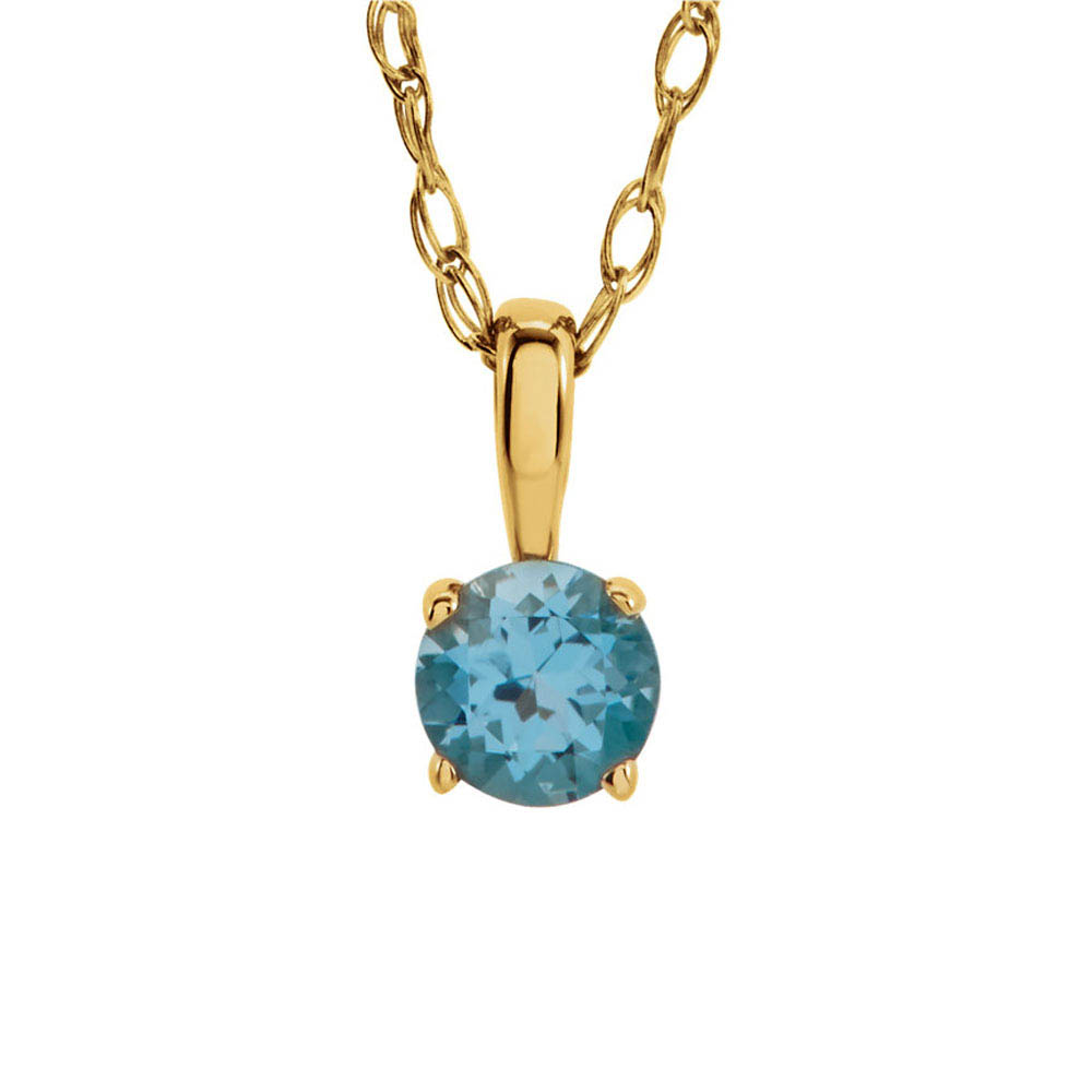 Youth 3mm Round Swiss Blue Topaz Necklace in 14k Yellow Gold, 14 Inch