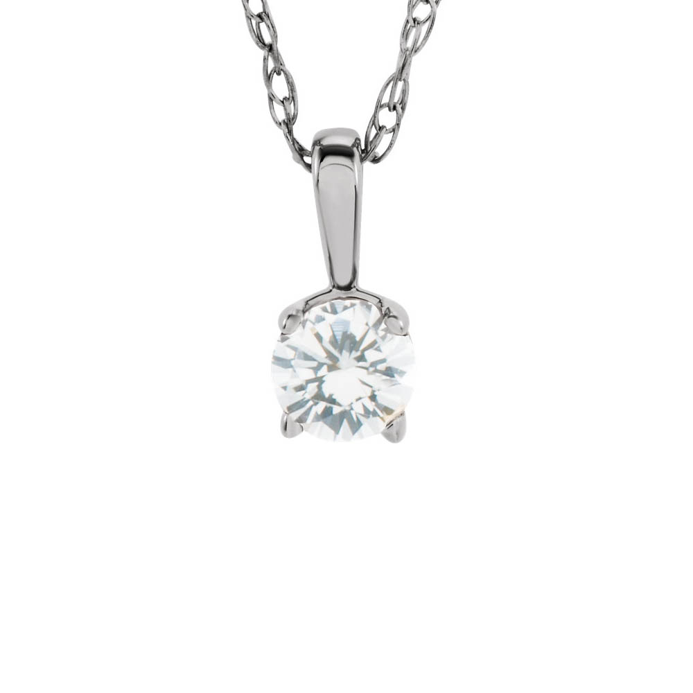 Youth 3mm Round 1/10 CT (GH, I2) Diamond 14k White Gold Necklace 14 In