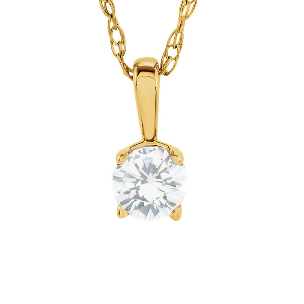 Girls 3mm Round 1/10 Ct, GH, I2, Diamond 14k Yellow Gold Necklace