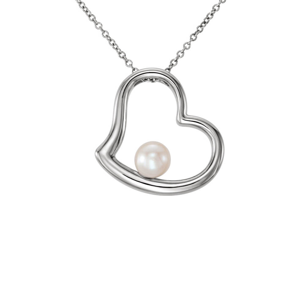 Freshwater Cultured Pearl Heart Necklace in 14k White Gold, 18 Inch