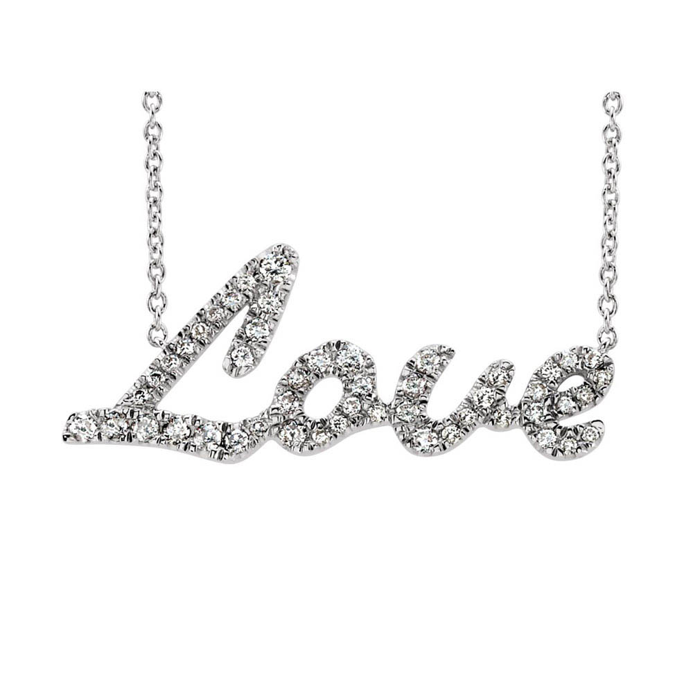 1/5 Ctw Diamond Love Script Necklace in 14k White Gold, 18 Inch