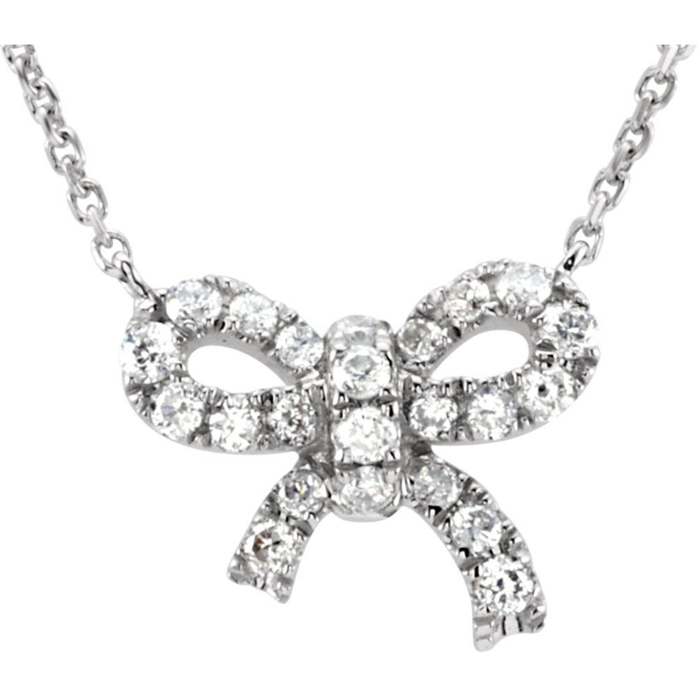 1/6 Ctw Diamond Small Bow Necklace in 14k White Gold, 18 Inch