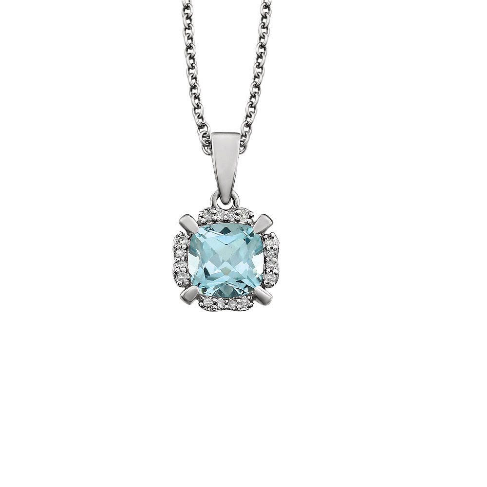 Cushion Sky Blue Topaz & Diamond Necklace in 14k White Gold