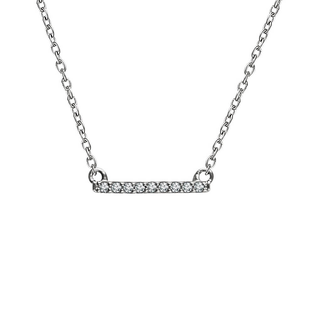 1/15 Ctw Diamond 12mm Bar Necklace in 14k White Gold, 16-18 Inch