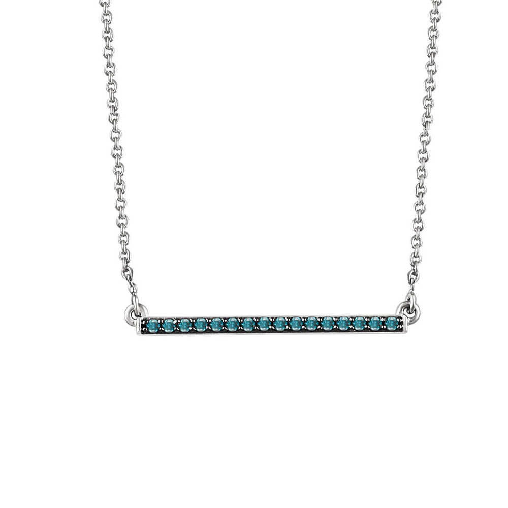 1/6 Ctw Blue Diamond 26mm Bar Necklace in 14k White Gold