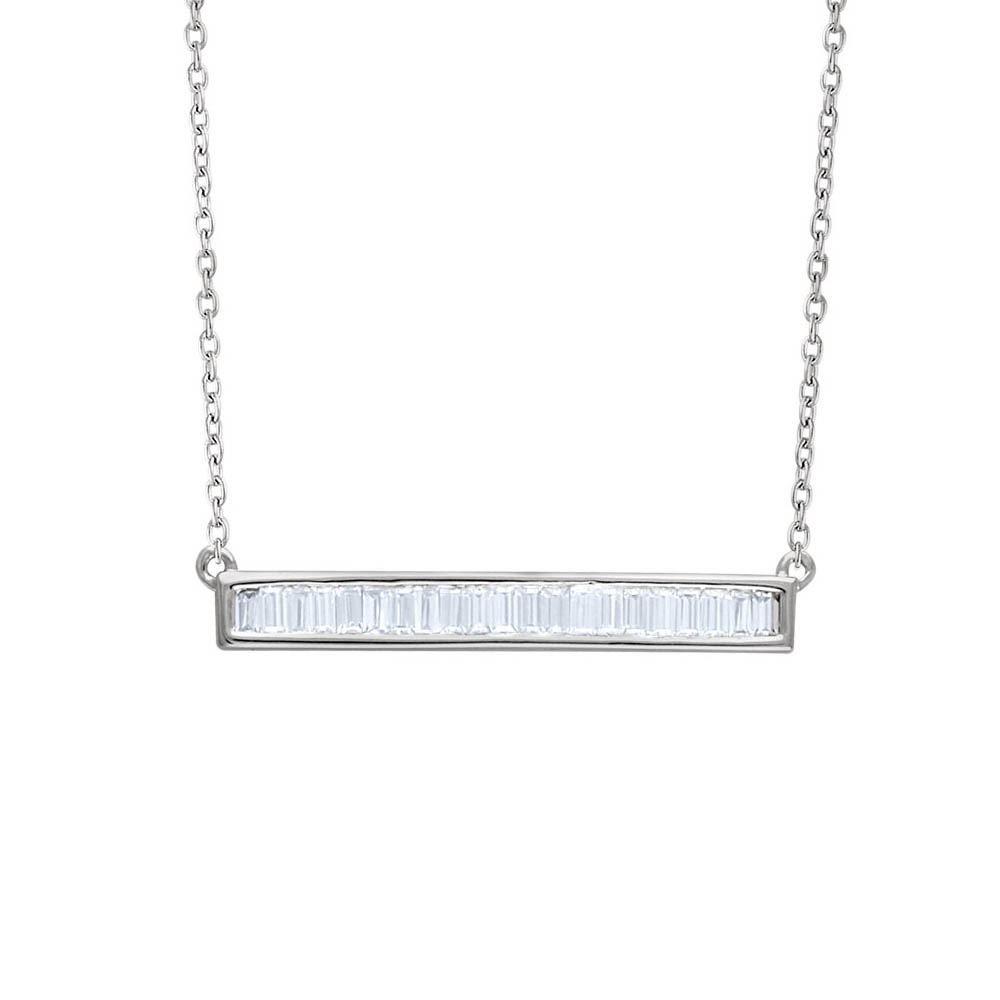 1/2 Ctw Diamond Baguette 28mm Bar 14k White Gold Necklace, Inch