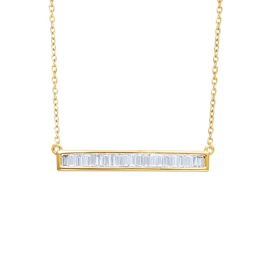 1/2 Ctw Diamond Baguette 28mm Bar 14k Yellow Gold Necklace, Inch