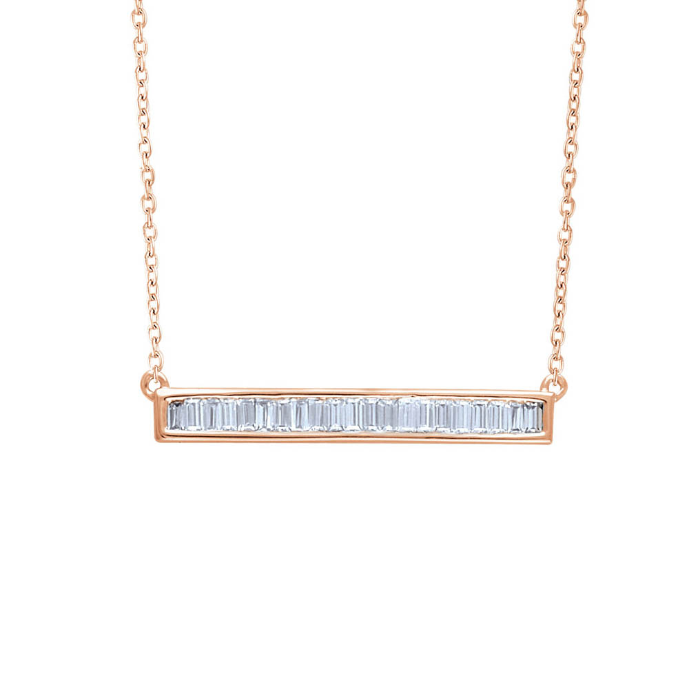 1/2 Ctw Diamond Baguette 28mm Bar 14k Rose Gold Necklace, Inch