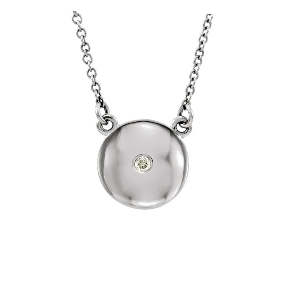 Diamond Accent 10mm Domed Circle Necklace in 14k White Gold, 16.5 Inch