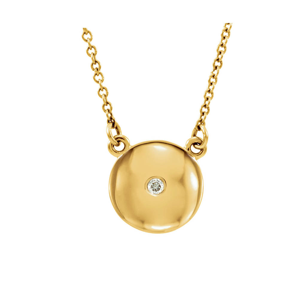 Diamond Accent 10mm Domed Circle Necklace in 14k Yellow Gold 16.5 Inch