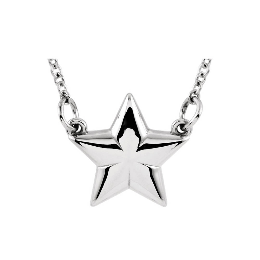 Polished Small Star Necklace in 14k White Gold, 18 Inch