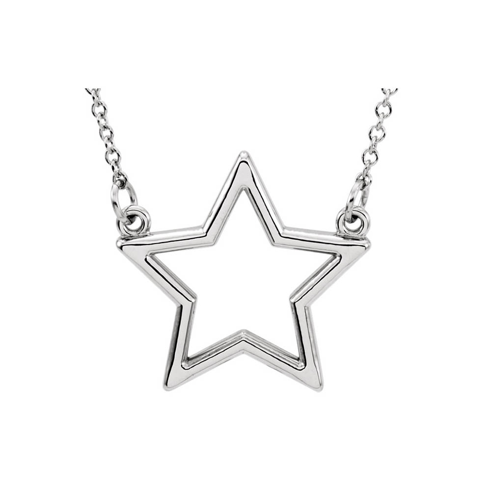 Polished 16mm Star Necklace in 14k White Gold, 16 Inch