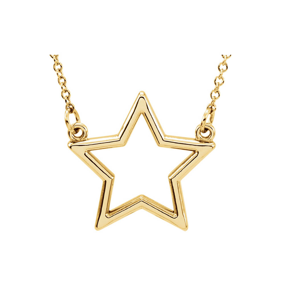 Polished 16mm Star Necklace in 14k Yellow Gold