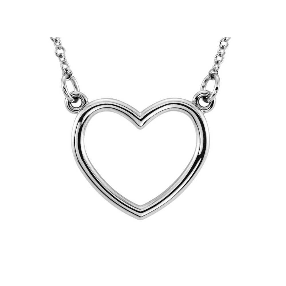 Polished 13mm Heart Necklace in 14k White Gold