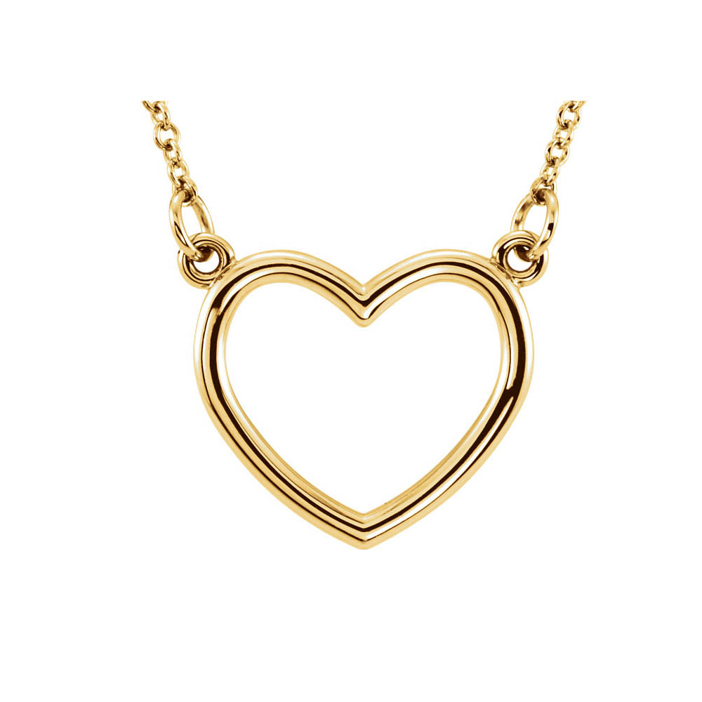 Polished 13mm Heart Necklace in 14k Yellow Gold