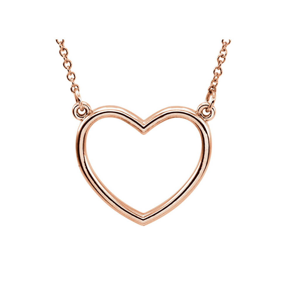 Polished 13mm Heart Necklace in 14k Rose Gold, 16 Inch