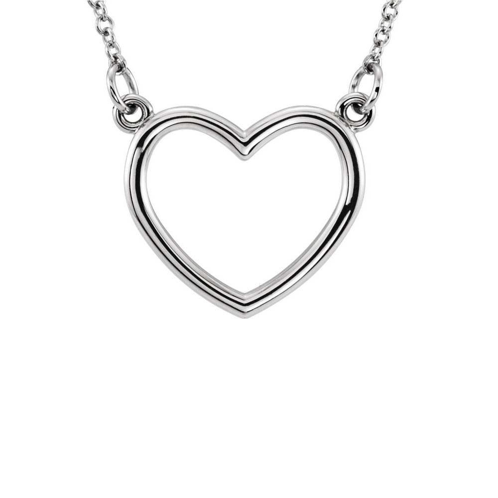 Polished 16mm Heart Necklace in 14k White Gold, 16 Inch