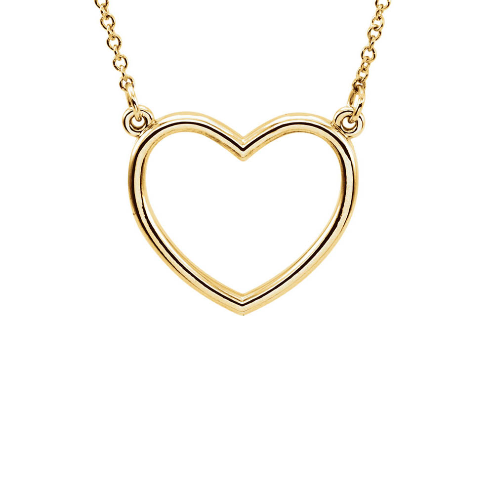Polished 16mm Heart Necklace in 14k Yellow Gold
