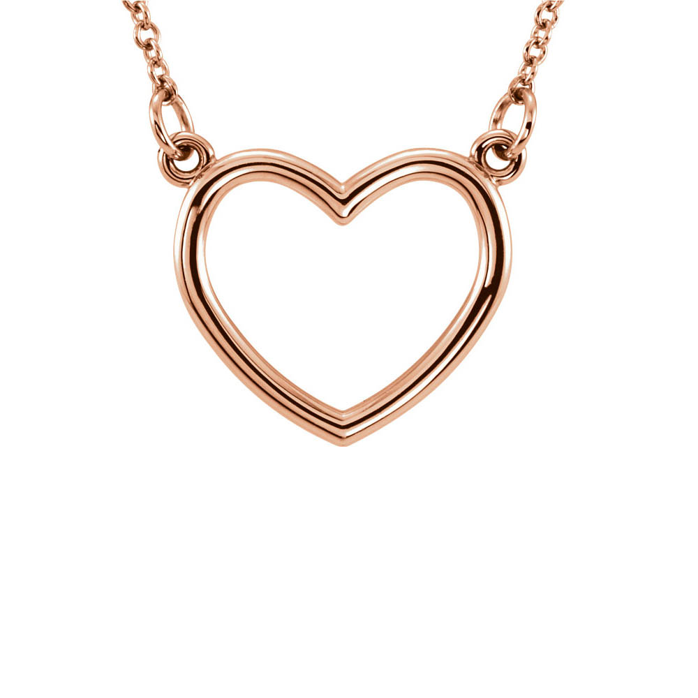 Polished 16mm Heart Necklace in 14k Rose Gold, 16 Inch