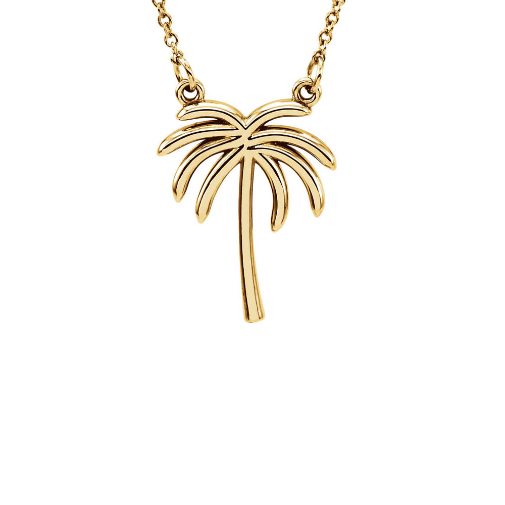 Polished Palm Tree Necklace in 14k Yellow Gold