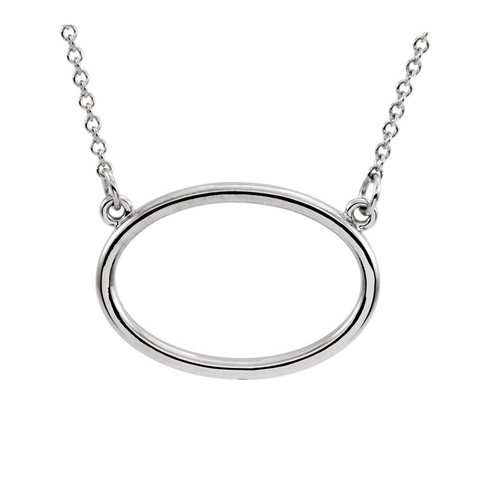 Polished 19mm Horizontal Oval Necklace in 14k White Gold, 16 Inch