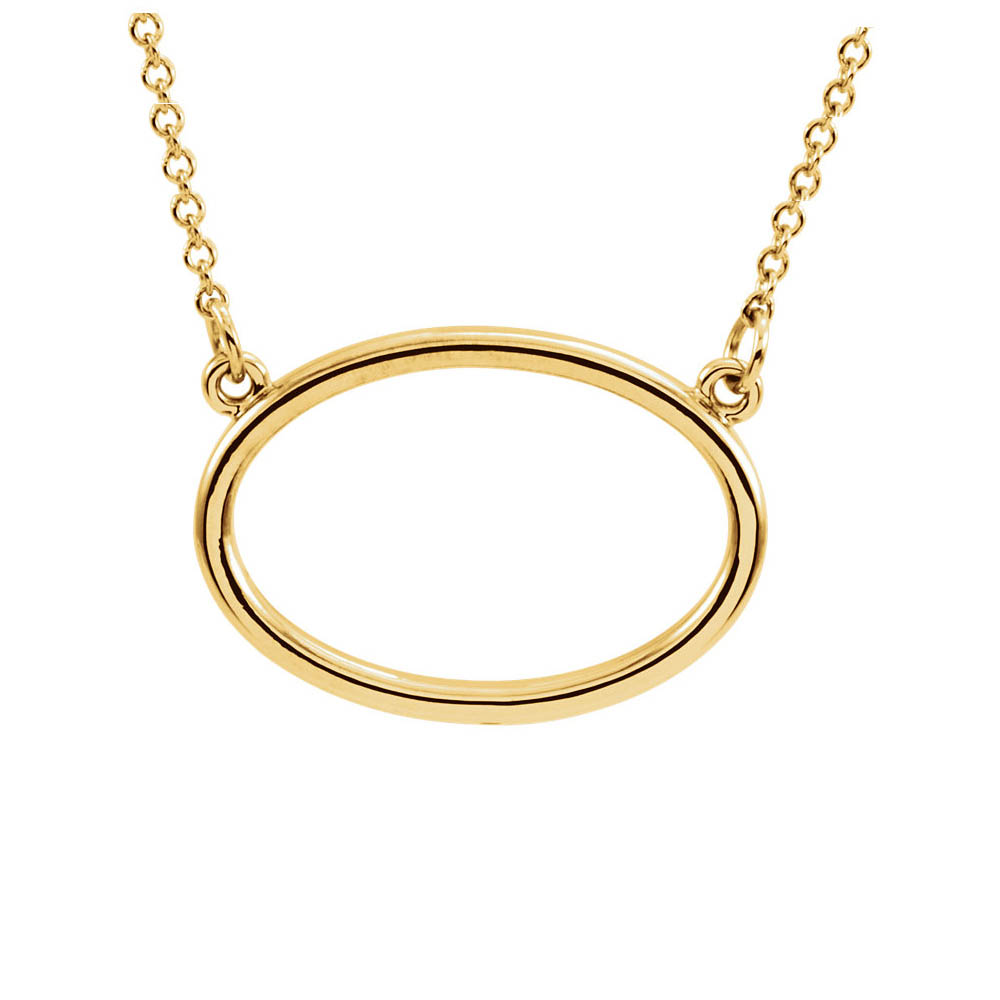 Polished 19mm Horizontal Oval Necklace in 14k Yellow Gold
