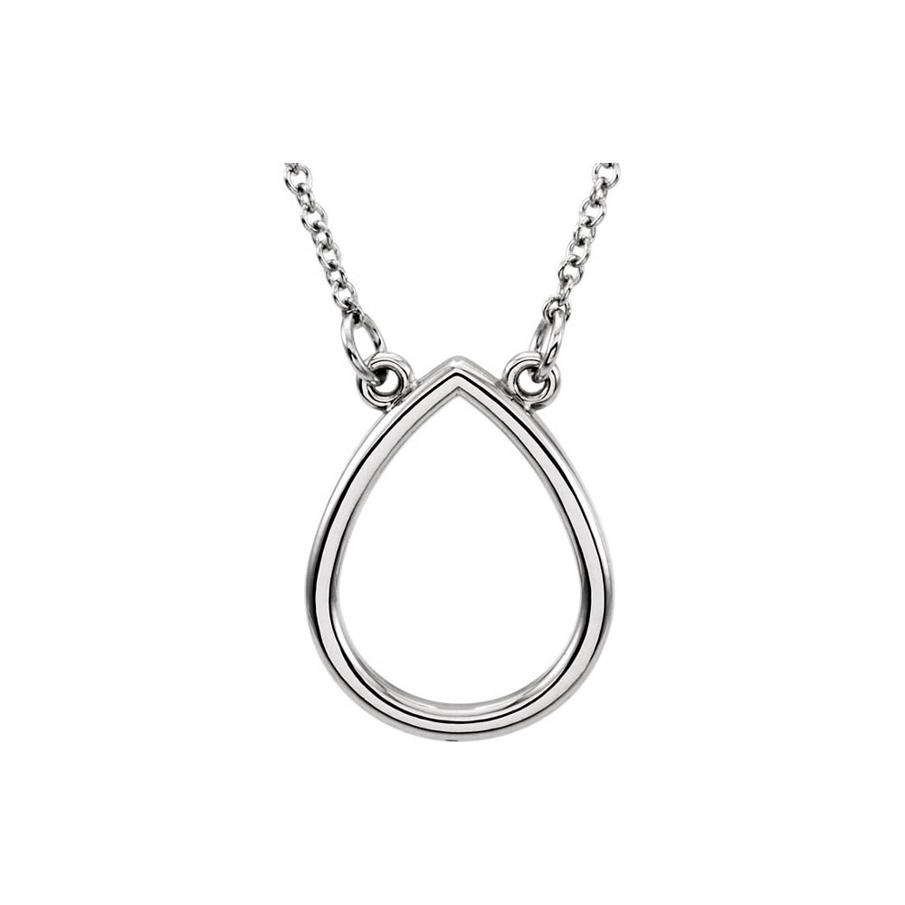 Polished 15mm Open Teardrop Necklace in 14k White Gold
