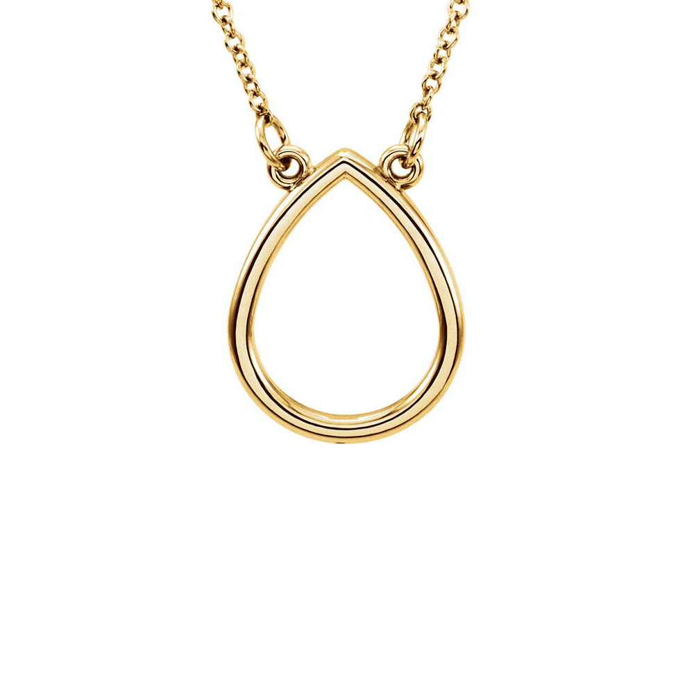 Polished 15mm Open Teardrop Necklace in 14k Yellow Gold, 16 Inch