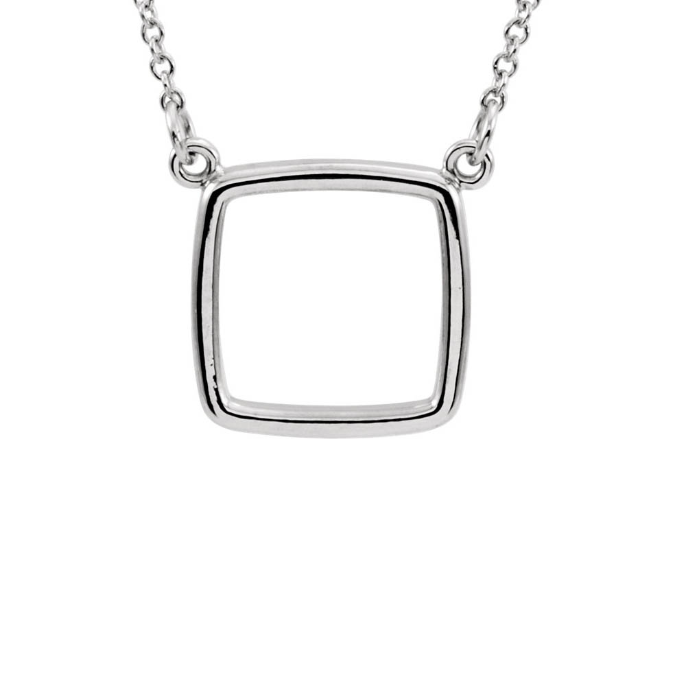 Polished 13mm Cushion Square Necklace in 14k White Gold