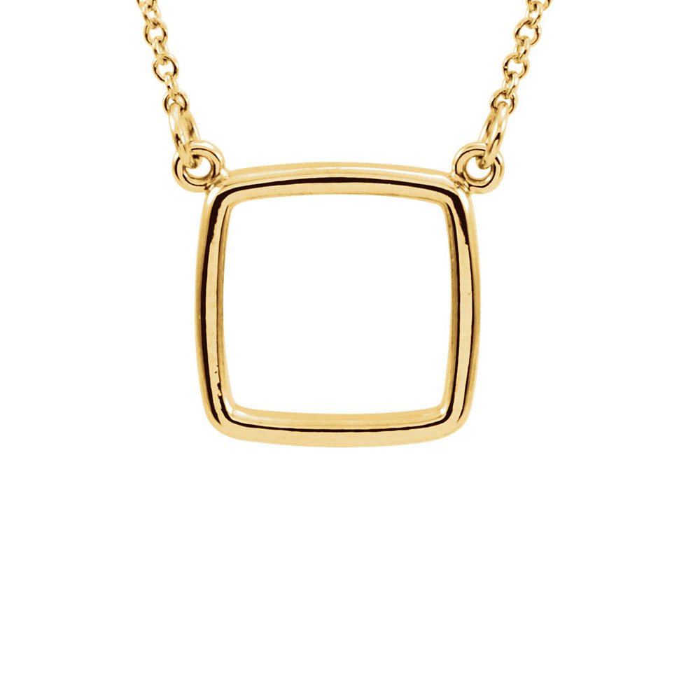 Polished 13mm Cushion Square Necklace in 14k Yellow Gold