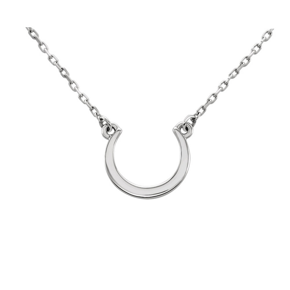 Small Polished Crescent Necklace in 14k White Gold, 18 Inch