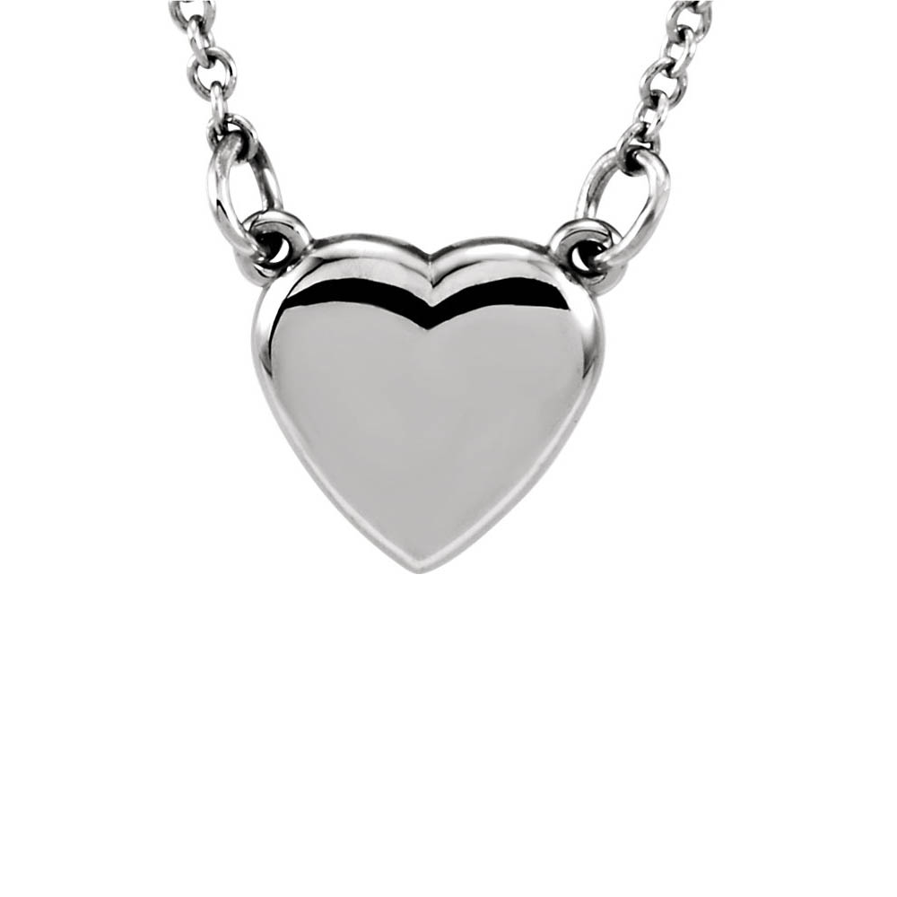 Polished 9mm Classic Heart Necklace in 14k White Gold, 18 Inch