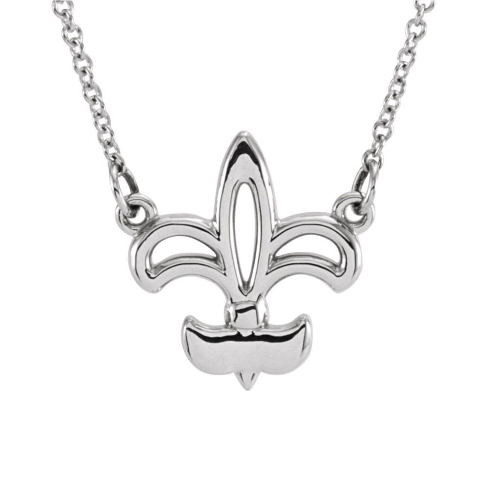Polished Fleur De Lis Necklace in 14k White Gold