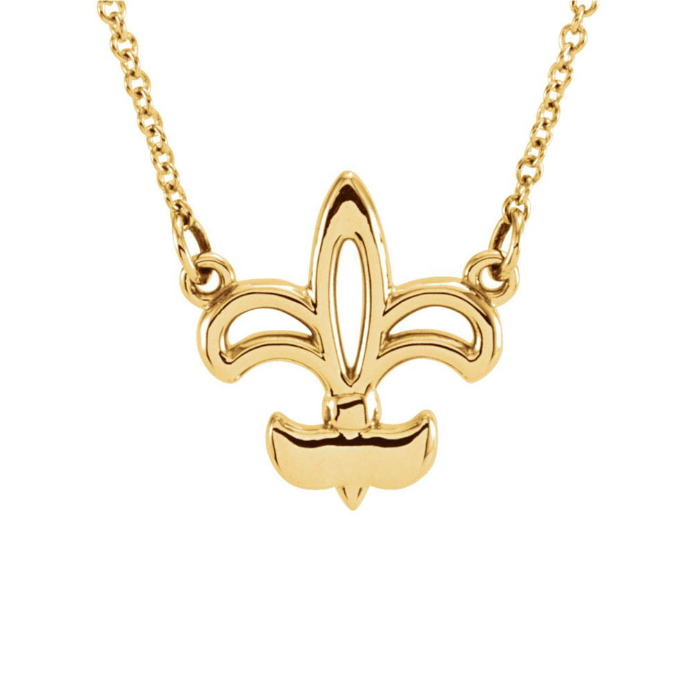Polished Fleur De Lis Necklace in 14k Yellow Gold
