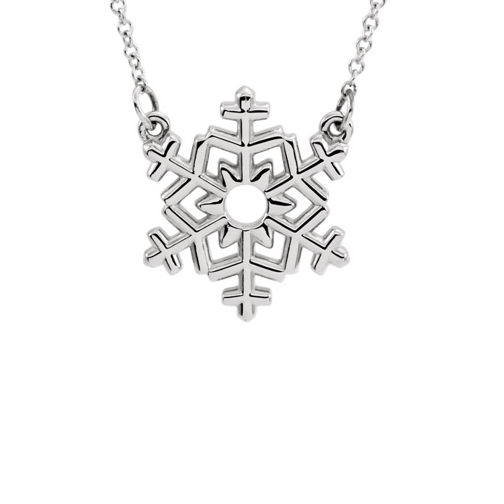 Polished Small Snowflake Necklace in 14k White Gold, 16 Inch