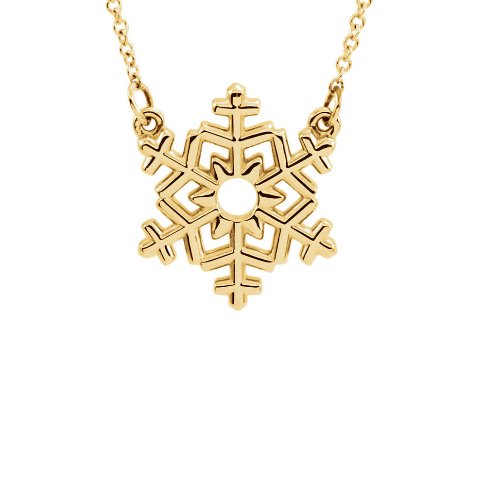 Polished Small Snowflake Necklace in 14k Yellow Gold, 16 Inch