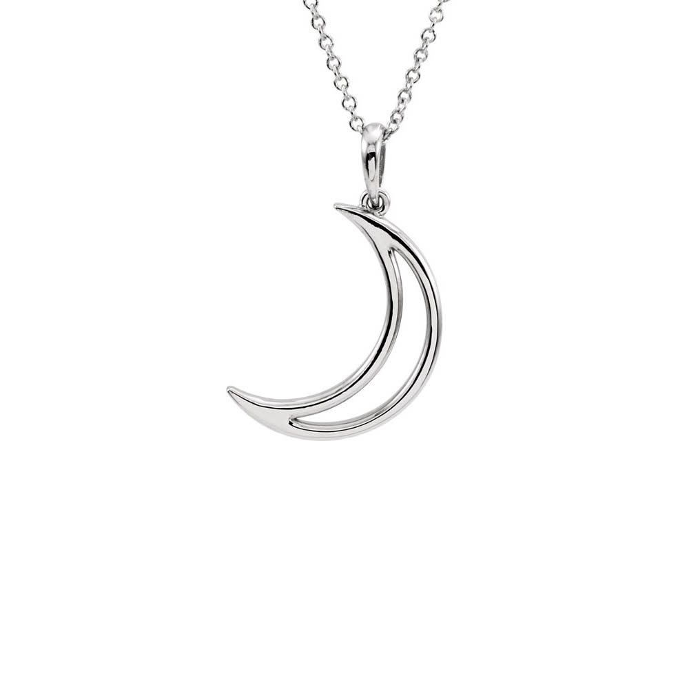 Polished Crescent Moon Necklace in 14k White Gold