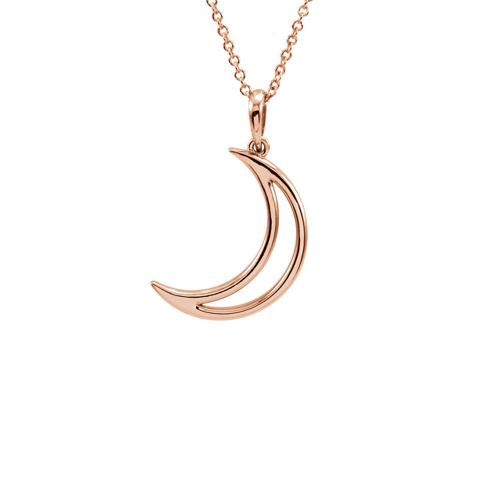 Polished Crescent Moon Necklace in 14k Rose Gold