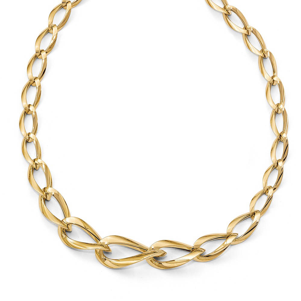 14k Yellow Gold Graduated Fancy Twisted Link Necklace