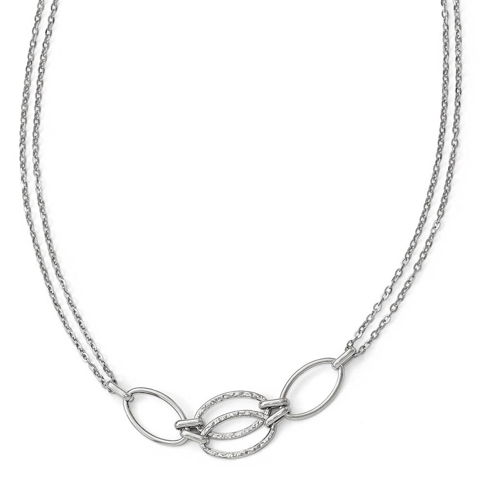 14k White Gold Polished Double Strand Link Necklace, 17.5 Inch